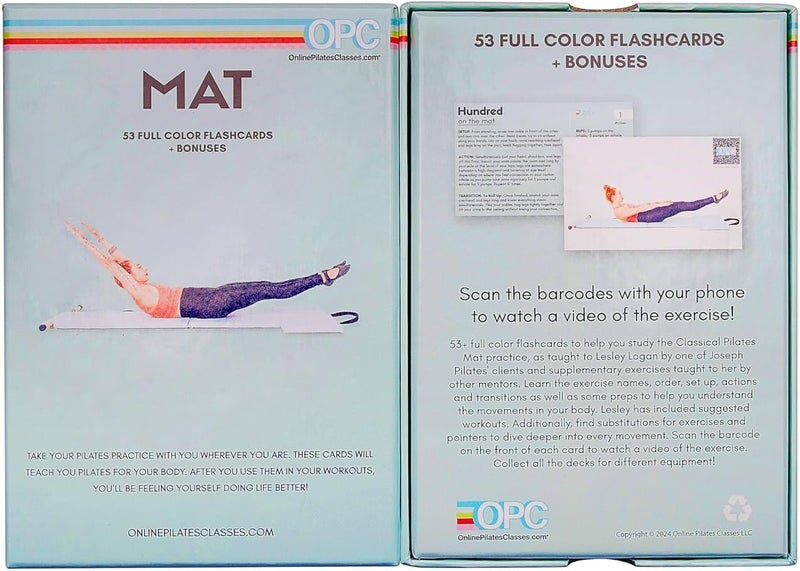 OnlinePilatesClasses.com OnlinePilatesClasses Mat Pilates Workout Planner with Video Tutorials, 59 All-Level Exercise Flash Cards Ideal for Yoga, Abs, Core Workouts and Fitness Enthusiasts, No Equipment Needed - Image 1